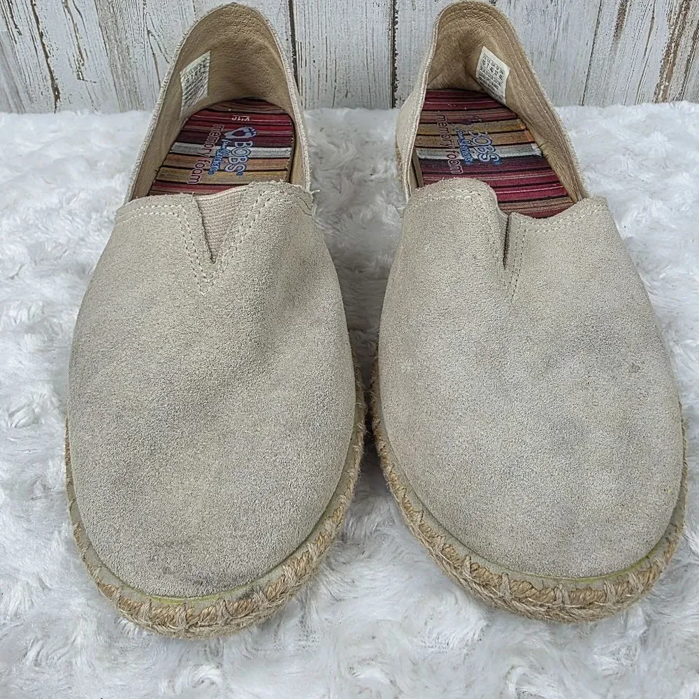 Skechers BOBS Day 2 Nite Suede Espadrille Slip-on Flats Tan Size 10